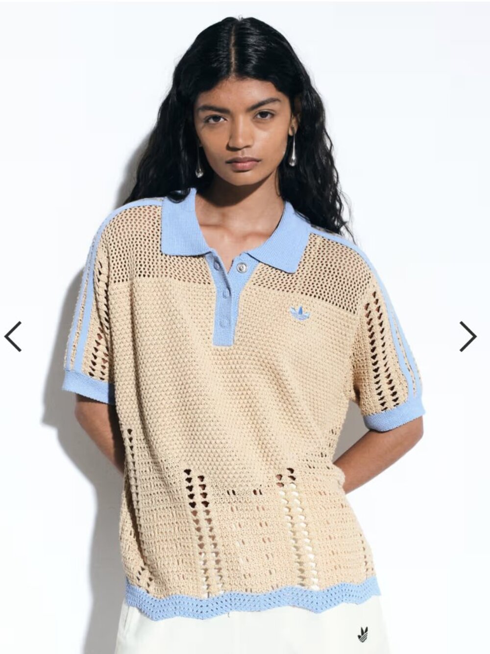 adidas Originals x ASOS women's polo top in beige crochet, size small
